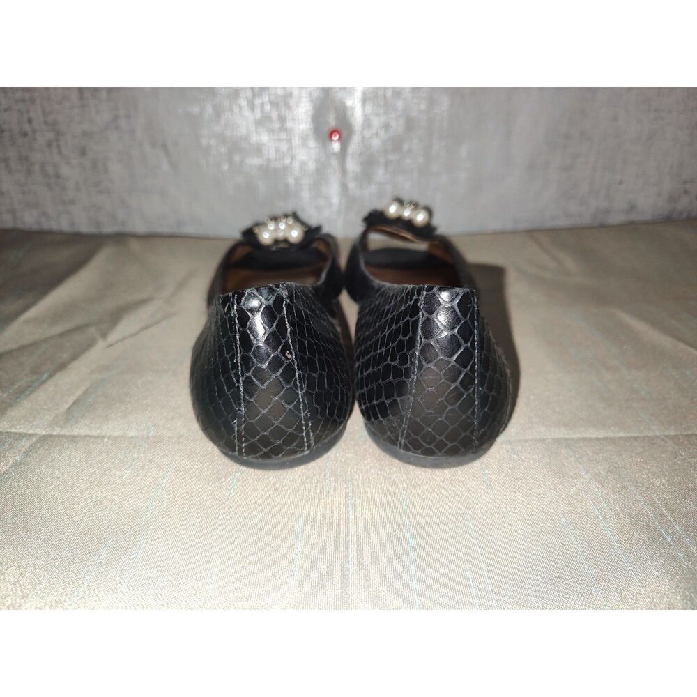Kate Spade Pearl Cluster Black Peep-Toe Flats Sz 7M - Picture 6 of 7